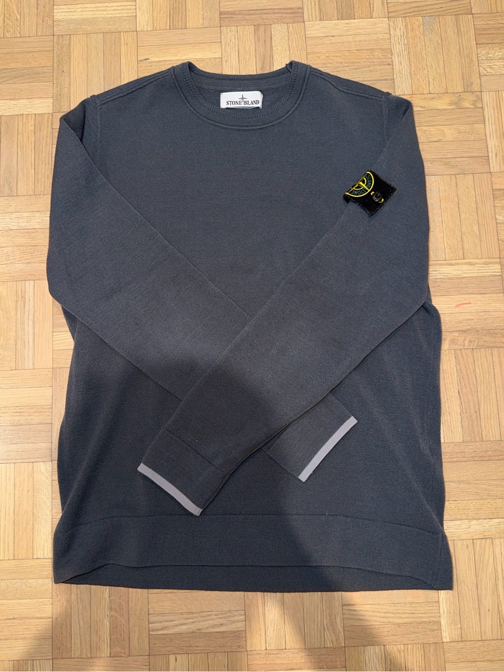 Stone Island Men's Blue/Gray Stretch Crewneck Sweater - Size L